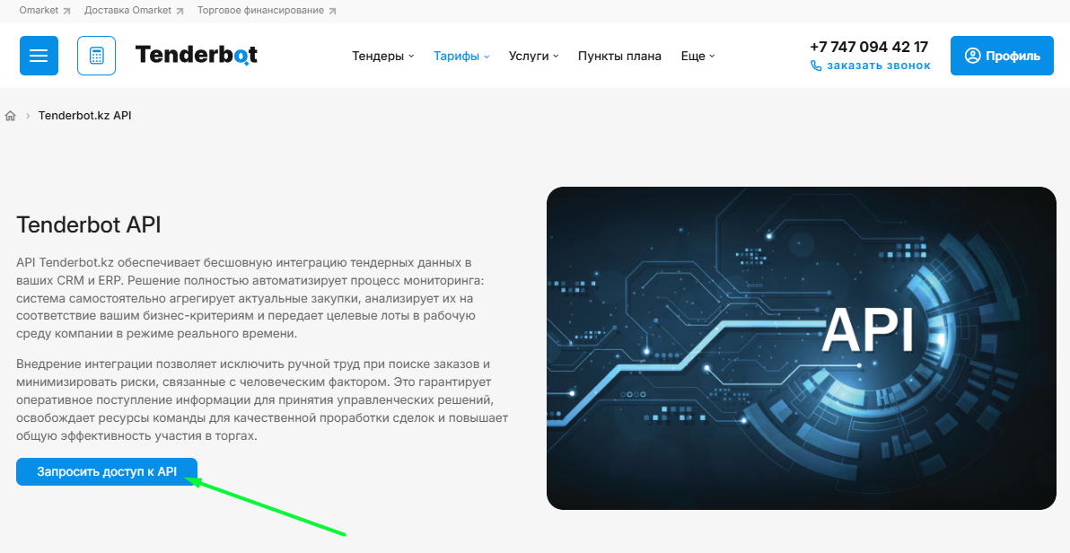 Лендинг TenderBot API